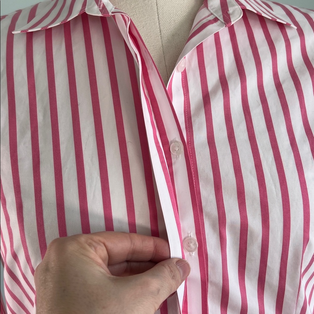 Vintage Orvis Pink and White Striped Button Down 3/4 Sleeves Collard Blouse 6 - Picture 2 of 7